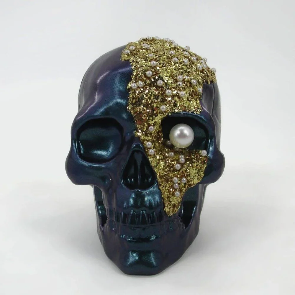 Target Bullseye’s Playground Halloween Decor Skull Metallic Blue Gold NEW
